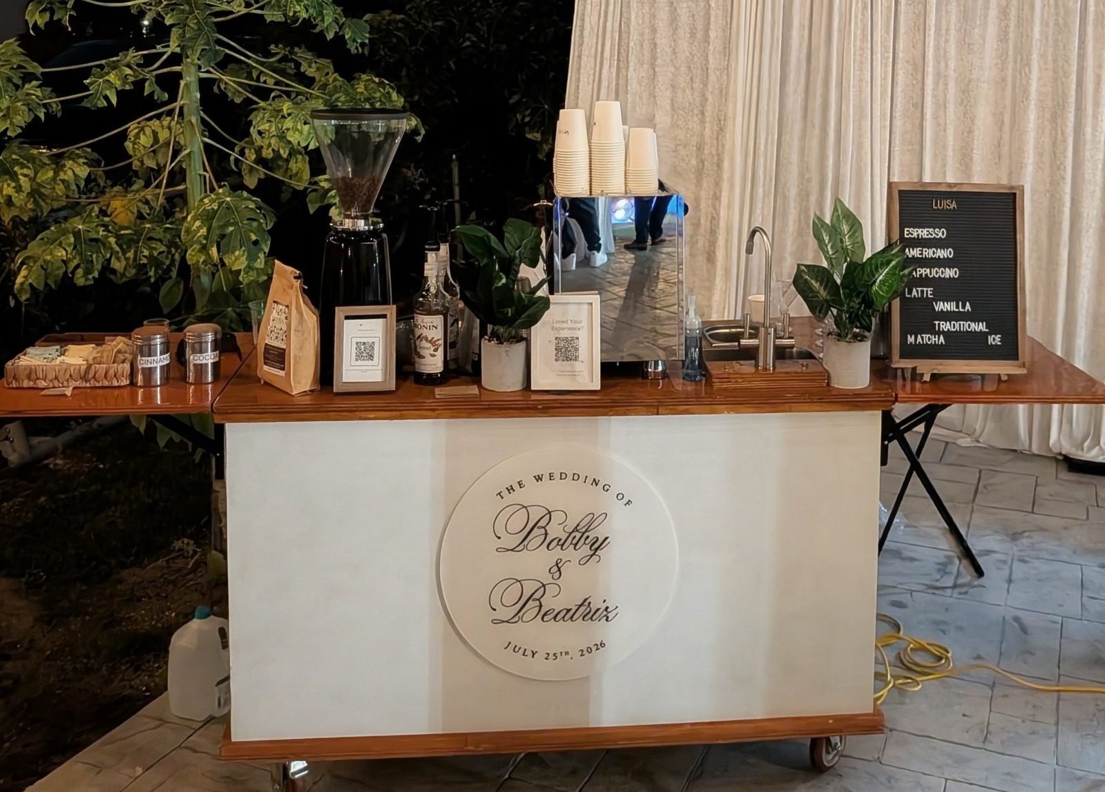 Luisa Coffee cart custom-branded for Bobby and Beatriz's wedding in Miami